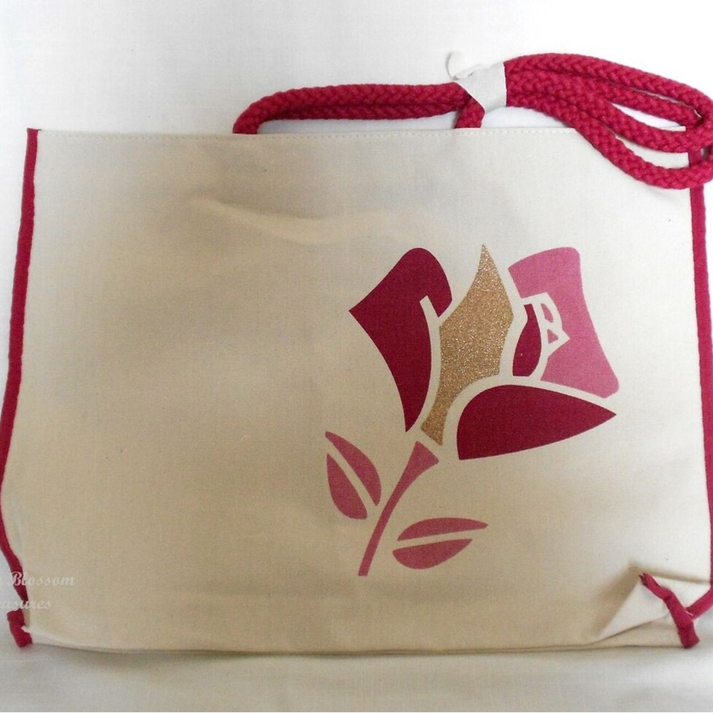 Lancome Paris Off-White & Pink Canvas Tote Bag with Gold & Pink Rose Logo - NEW! - Picture 8 of 13
